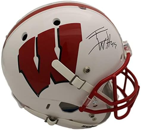 TJ Watt autografado/assinado Wisconsin Badgers Réplica Schutt Capacete JSA 14550 - Capacetes da faculdade autografados