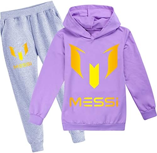 Waroost Kids Messi Pullover capuz+calça longa define moletom casual com capuz para meninos meninas caem na roupa solta