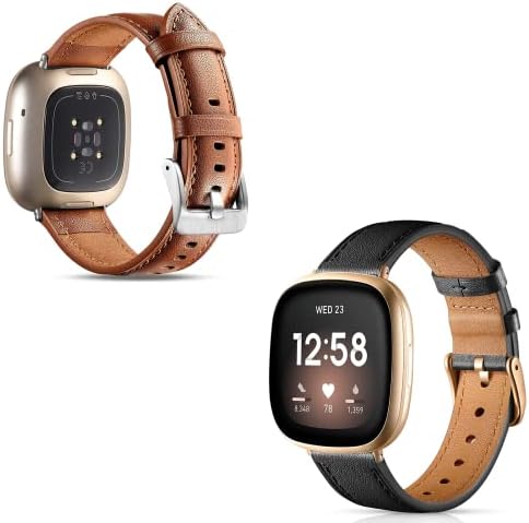 Bandas de couro de grãos de 2 pacote maldanos compatíveis com Fitbit Versa 3 e Fitbit Sense Smartwatch