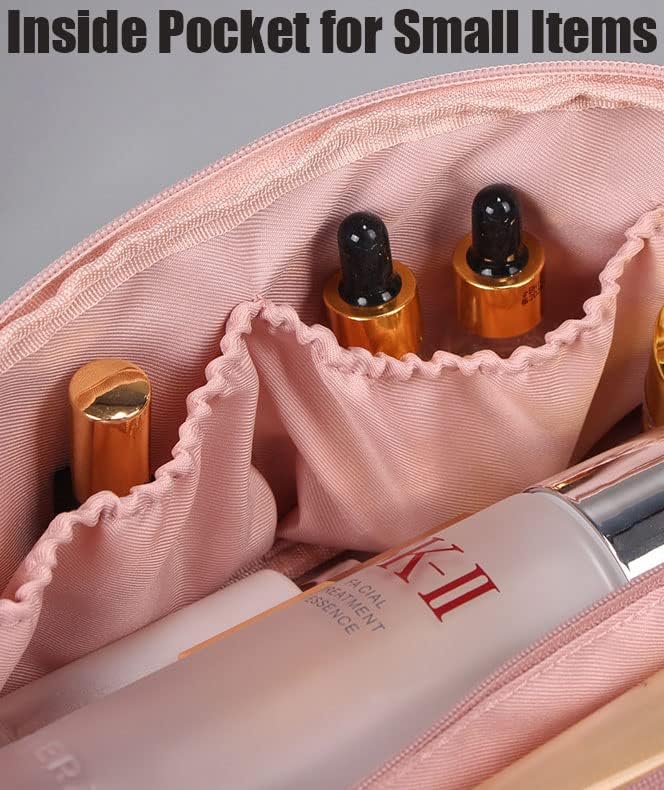 Bolsa de maquiagem de viagens Horien para mulheres, bolsa de cosméticos acolchoados de grande capacidade, bolsa de maquiagem de couro