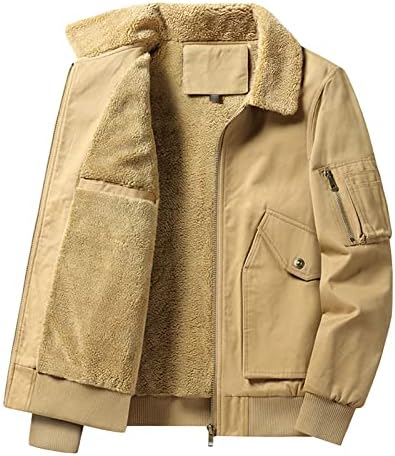Mens Classic Classic Casual Sherpa Casa -Lined Collar Full Zip Trucker Jacket Winter Vintage Military Casat
