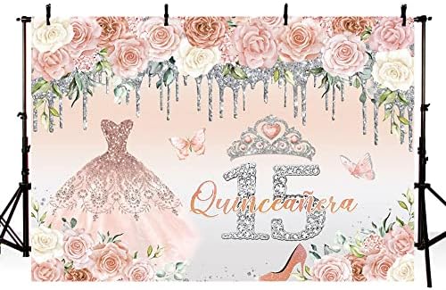 AIBIIN 7x5ft Quinceanera Decorações felizes 15º aniversário Rosa Pink 15th Birthday Party Decorations Banner Favores