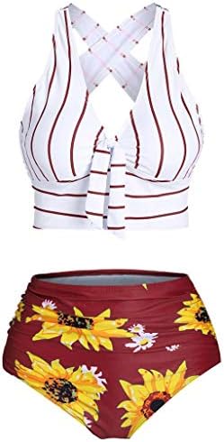 Smallyin Swimwear para mulheres, push-up acolchoado de tamanho grande sobreposição de girassol biquíni no maiô, 2pcs Split Bikini Set