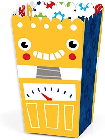 Big Dot of Happiness Gear Up Robots - Festa de aniversário ou chá de bebê favorita caixas de tratamento de pipoca - Conjunto de 12