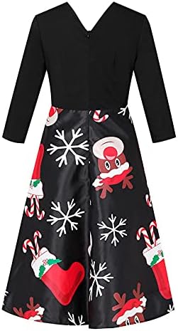 Ruziyoog Women Color Block Swing Dress Christmas Manga longa V vestido de cocktail de pescoço do Papai Noel, vestidos de outono