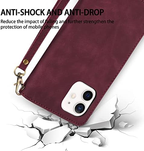ZZXX iPhone 12 Mini Wallet Case com slot de cartão premium de couro PU Zipper Flip Flip Follio com pulso Strap Kickstand Protective