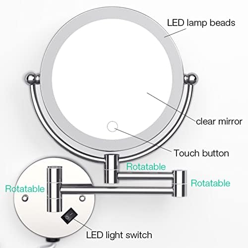Larro LED Makeup Mirror com interruptor de escurecimento de toque, espelho giratório de 8 polegadas de dupla face