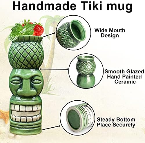 Canecas Tiki Conjunto de 4 - canecas de festa havaiana de cerâmica bebidas, canecas de barra tiki para coquetéis, copos