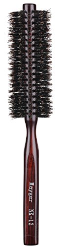 Escova redonda de cerdas de javali, escova de cabelo com alça de madeira natural ergonômica, 1,3 polegada, para secagem