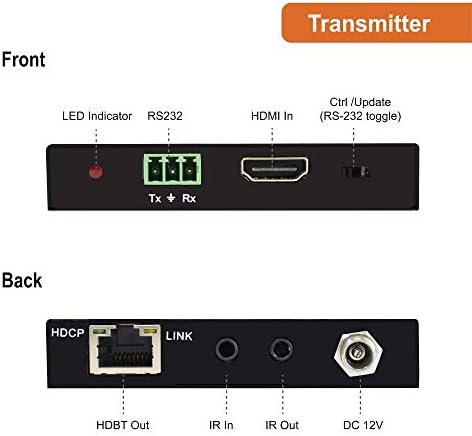 J-Tech Digital HDBASET HDMI Extender 4K@60 420 Ultra HD Extender sobre CAT5E/6A de até 230 pés de 130 pés HDCP 2.2/1.4, RS232, IR
