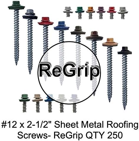 Parafusos de telhado de metal: 12 x 2-1/2 galvanizados/zinco hexadecimal chapéu de teto de teto de metal.