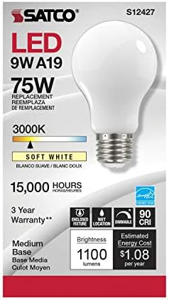 Satco (lâmpadas de filamento LED de 6 pacote, S12427, lúmens altos, 11 watts, A19; branca macia; base média; 3000k; 90 CRI; 120