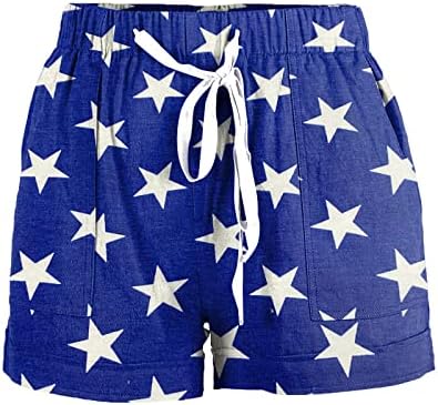 Ruiruilico, 4 de julho, shorts americanos para mulheres vintage 2023 verão casual short shorts elásticos de cintura elástica