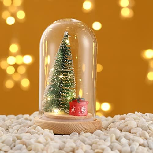 Decoração de Natal 2022 Mini Decorações de Árvore de Natal Miniatura de Árvore de Natal em Dome de Vidro com Luzes