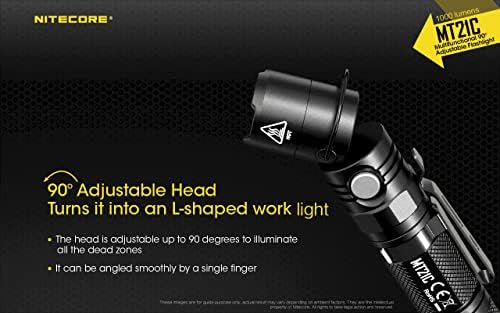 Lanterna LED nitecore mt21c, 1000 lúmen ângulo reto de 90 graus Cabeça inclinável em forma de L USB recarregável com coldre