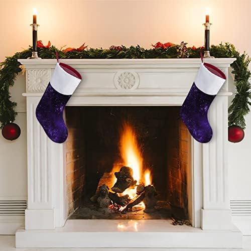 Espaço de puple estrelado meias de férias de Natal vermelho decorações de casa para lareira de árvore de Natal Meias penduradas