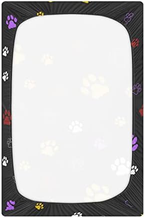 Alaza colorido cão gato pata impressão folhas de berço preto folhas de berço para meninos bebês meninas criança, mini tamanho 39 x 27