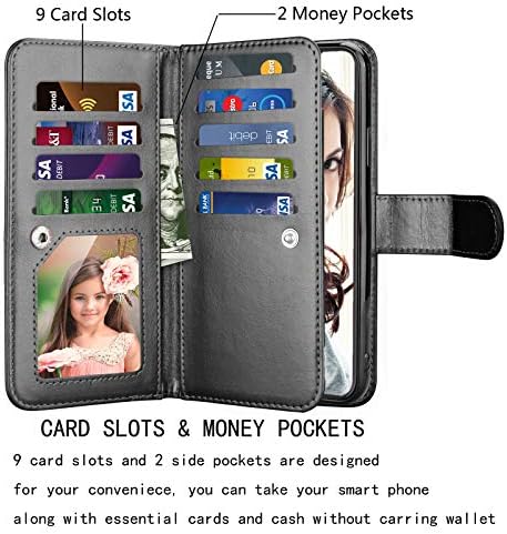 NJJEX Wallet Case para iPhone 11 XI, para iPhone 11, [slots de 9 cartas] PU Couather Id Creditt Holder Folio Flip [destacável]
