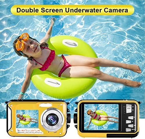 Câmera digital à prova d'água uupoi, 48MP Full HD Video Recorder Selfie, câmera subaquática 2.7K Câmera de vídeo para snorkeling,