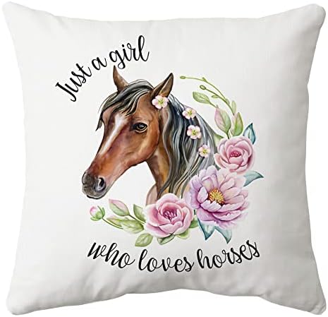 Safito Apenas uma garota que adora cavalos capa de travesseiro decorativo de 18 × 18 polegadas, decoração de quarto equestre,