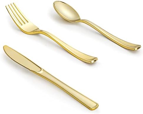 600pcs Gold Dinnerware Conjunto para 100 hóspedes, inclui placas de plástico dourado, placas de salada plástica, conjunto