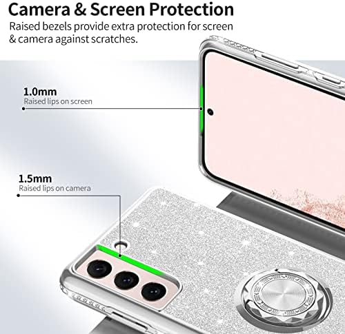 OCYCLONE Compatível com a caixa Samsung Galaxy S22 Plus, capa de diamante de glitter fofo com suporte de anel, caixa