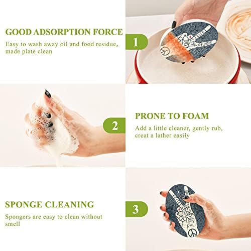 Alaza Peace Hand Gesto Sinal com palavras nele esponjas naturais Esponja de celulare de cozinha para pratos para lavar o banheiro