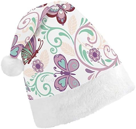 Chapéu de Papai Noel de Natal, chapéu de férias de Xmas de borboleta rosa para adultos, Hats de Natal de Comfort Unisex Comfort para