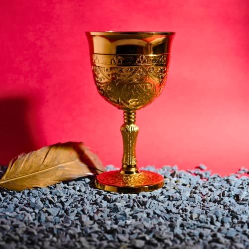 Replicartzus Brass Chalice Cálice luxuoso Rei romano banhado a ouro Arthur - Vintage Drinking Glass, 8 oz, 6 de altura, perfeito