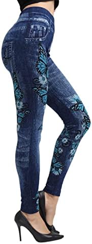 Leggings de maternidade Yalfjv com bolsos leggings casuais para mulheres jeans elásticos perneiras imitação de estampa de