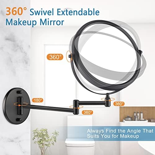 Espelho de maquiagem montado na parede de Sanawell com espelho de ampliação de 3x com espelho de 360 ​​° de 360 ​​°