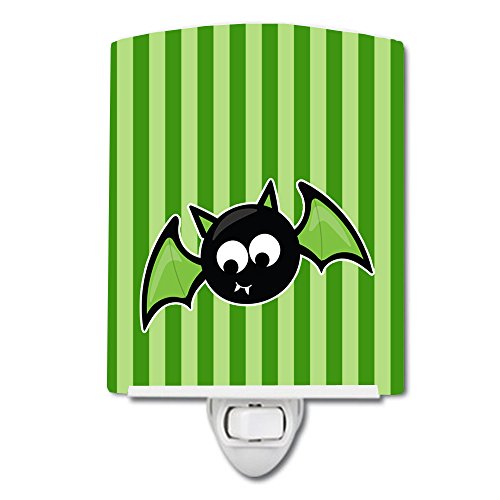 Tesouros de Caroline BB9110CNL Halloween Bat Green Stripes Luz noturna de cerâmica, compacta, certificada por UL, ideal para quarto,