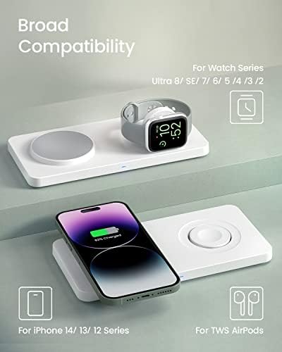 Geekera Magnetic Wireless Charger, bloco de carregamento sem fio de 2 em 1 para iPhone e Apple Watch, compatível com o iPhone