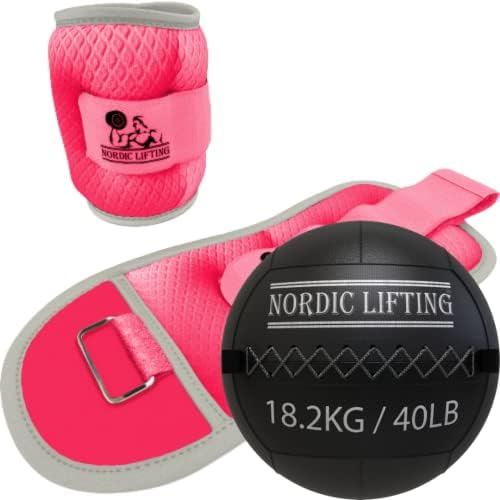 Pesos do pulso do tornozelo 2 lb - pacote rosa com bola de parede 40 lb