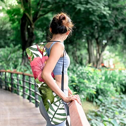 Bolsa de tapete de ioga ratgdn, flores tropicais folhas de palma folhas de ioga transportadora de tape