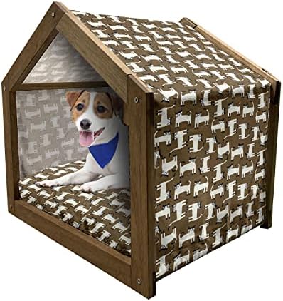Ambesonne Kittens Wooden Pet House, o tema favorito de um amante de animais de desenho animado, canil portátil para cães