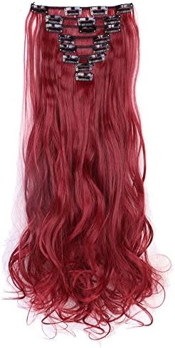 8pcs 18 Clipes 17-26 polegadas Curly Reta Cabeça cheia em extensões de cabelo Mulheres Lady Hairpiece, Red Red Weft-Rose 1, 24