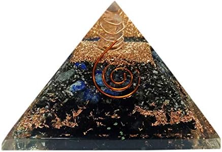 Orgona pirâmide grande turmalina e lapis lazuli gerador de energia de cristal cura de proteção de proteção emf