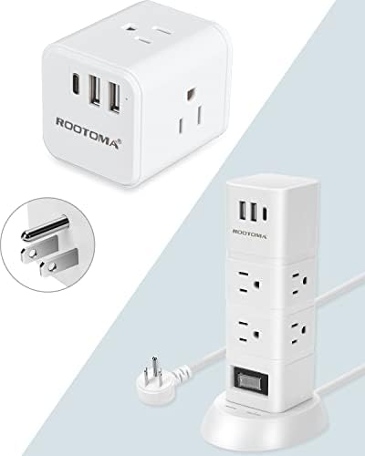 Pacote de Rootoma, carregador de parede USB e 3 pontos de venda Extender de saída de plug de plug e USB C Multi Plug Outlet, protetor