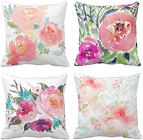 Conjunto de emvências de 4 peças de travesseiro de 4 jogadas peonies verão aquarela aquarela floral flores decorativas de fronhas decorativas