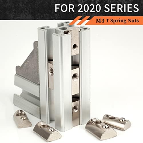 Bella Bays 100 PCS 2020 METRIC M3 T Spring Nut Rold Meia redonda na porca do slot da mola T para perfil de extrusão de alumínio