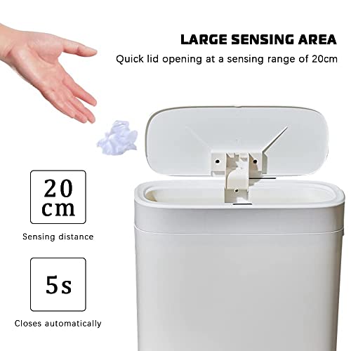 Lixo sem toque lata, lata de lixo de banheiro inteligente automático de 3,2 galões de banheiro inteligente com tampa, sensor de movimento
