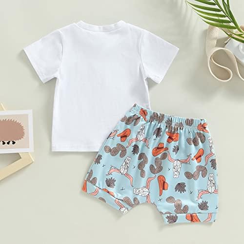 Roupa de menino de bebê ocidental Manga curta T-shirt t-shirt top shorts casuais retro boho roupas cowboy roupas de verão