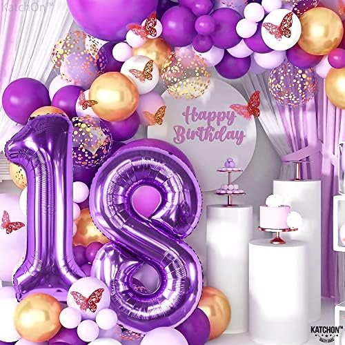 Katchon, Número de balão roxo de 18 gigantes - 40 polegadas | Balão de 18 anos | Balão do Número Purple 18, decorações de
