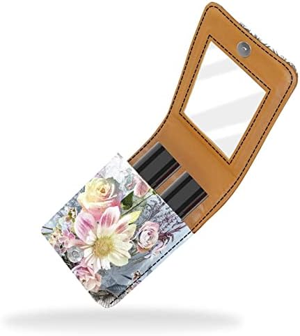 Caixa de batom oryuekan com espelho bolsa de maquiagem portátil fofa bolsa cosmética, pintura a óleo floral rosa floral