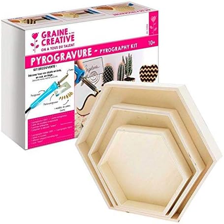 Caixa de pirografia + 3 bandejas de madeira hexagonal para decorar