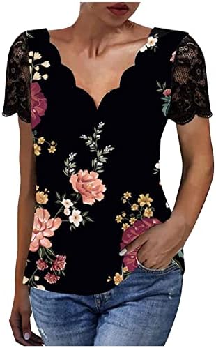 O outono verão v camiseta de pescoço para feminino roupas de manga curta y2k impressão gráfica de lounge floral camiseta