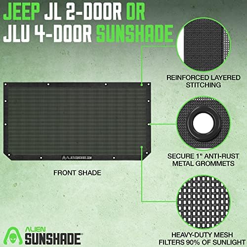 Alien Sunshade Jeep Wrangler JL & JLU - Mesh da malha frontal Sun Shade para Jeep Jl Unlimited - Blocks UV, vento, ruído