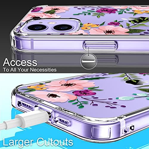 Giika para iPhone 12 Mini Case com protetor de tela, Clear Corpo Cleol Proteção à prova de choque Floral Girls Hard Case Hard com