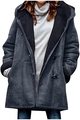 Casaco quente de inverno para mulheres ladelas com capuzes casacos de casacos de camurça faux camurça longa casaco de ervilha